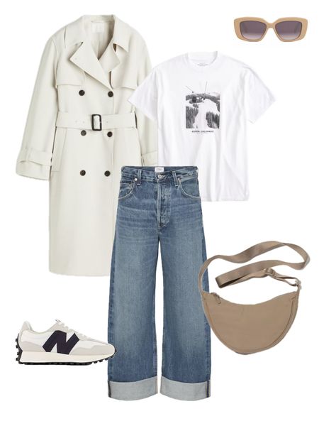 Outfit inspiration! Details below:
-Beige trench coat
-White graphic T-shirt 
-Medium wash baggy cuffed jeans
-New Balance 327 sneakers
-Uniqlo beige crossbody bag


#LTKstyletip #LTKfindsunder100 #LTKSeasonal