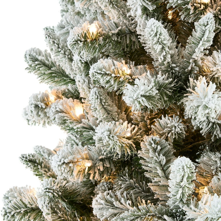 7.5 ft Pre-Lit Flocked Frisco Pine Artificial Christmas Tree, 350 LED, Green, 7.5 ft, by Holiday ... | Walmart (US)