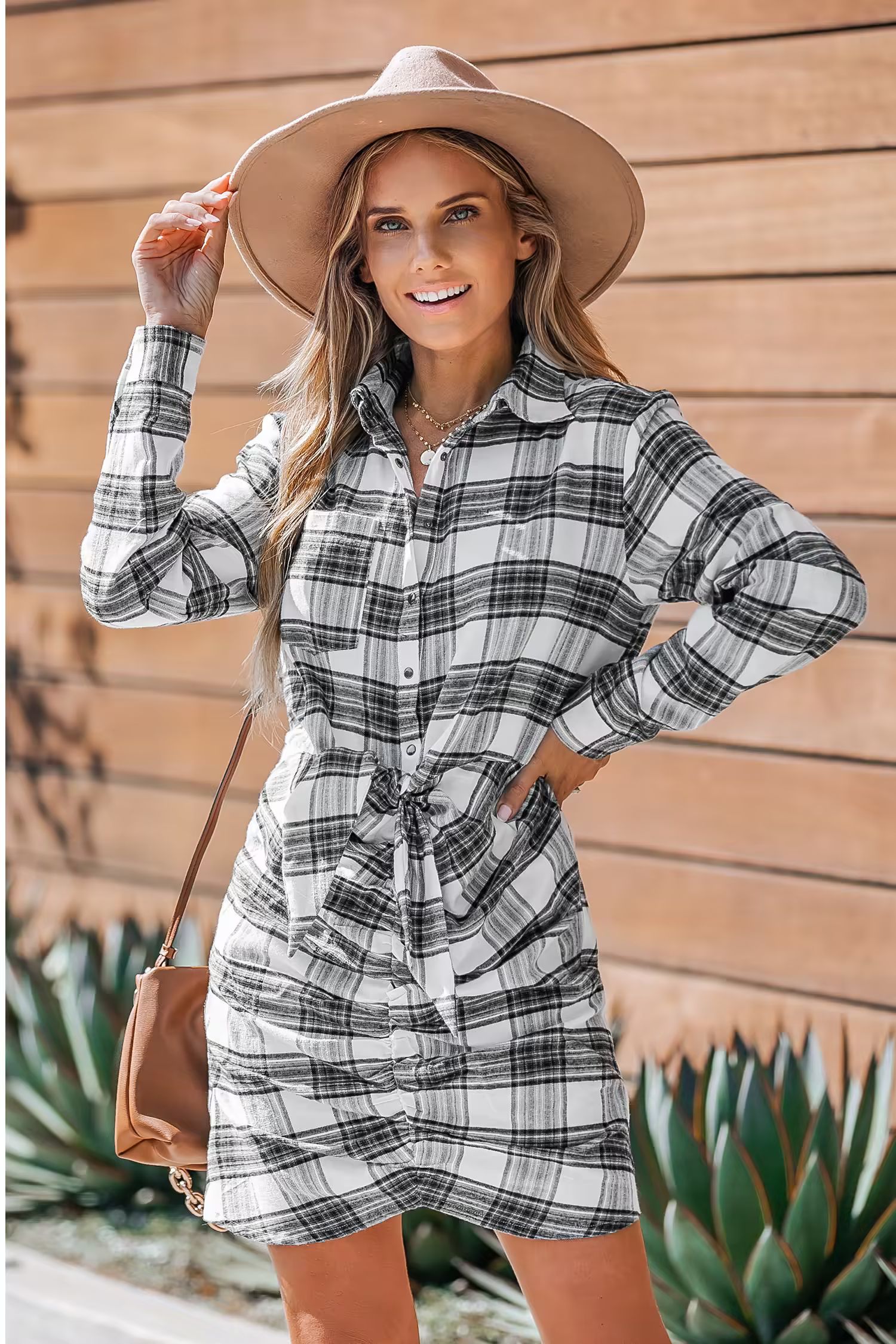 Plaid Tie Front Ruched Mini Dress | Cupshe US