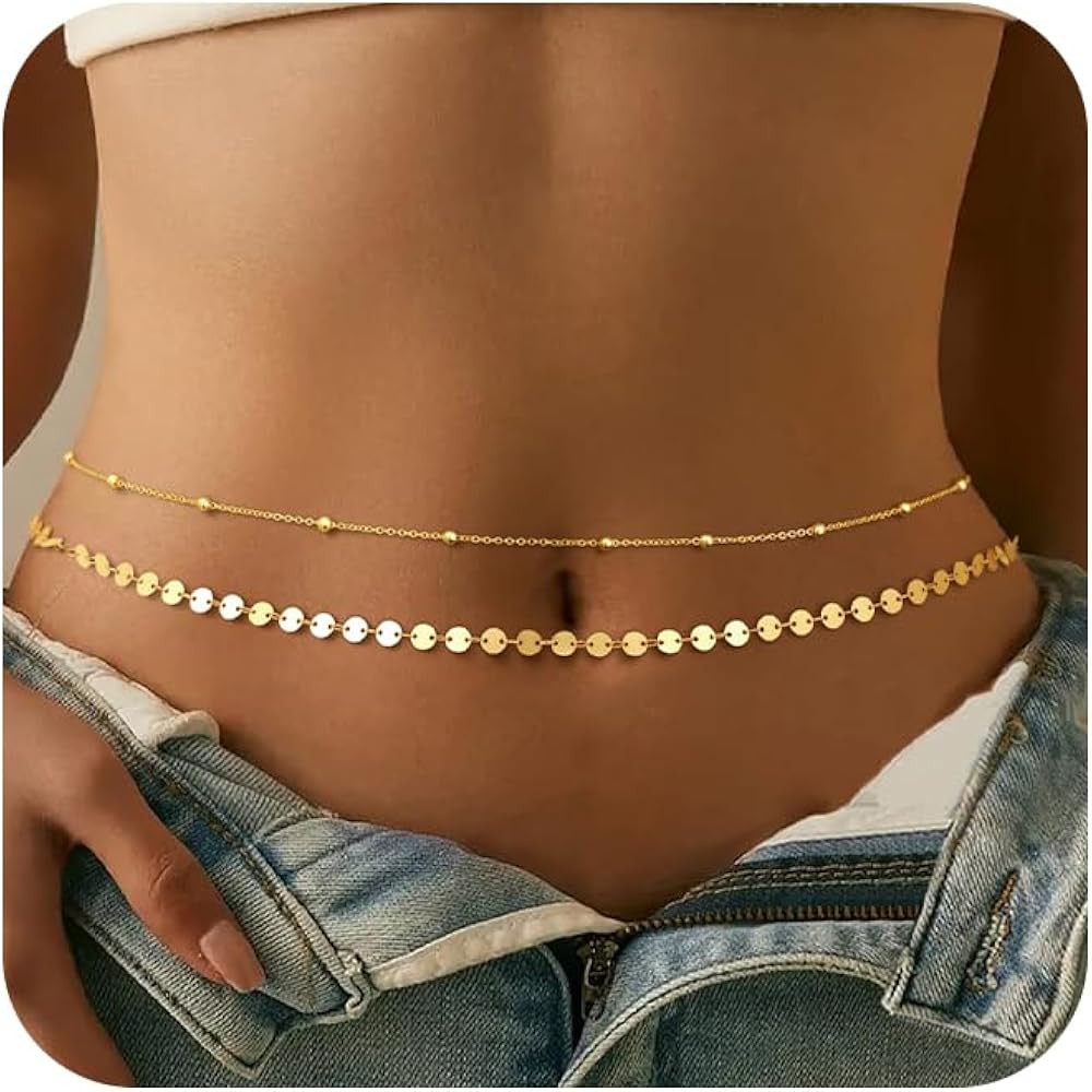CHESKY Gold Waist Chain, 14K Gold Plated Belly Chain Adjustable Waterproof Body Chain Sexy Bikini... | Amazon (US)