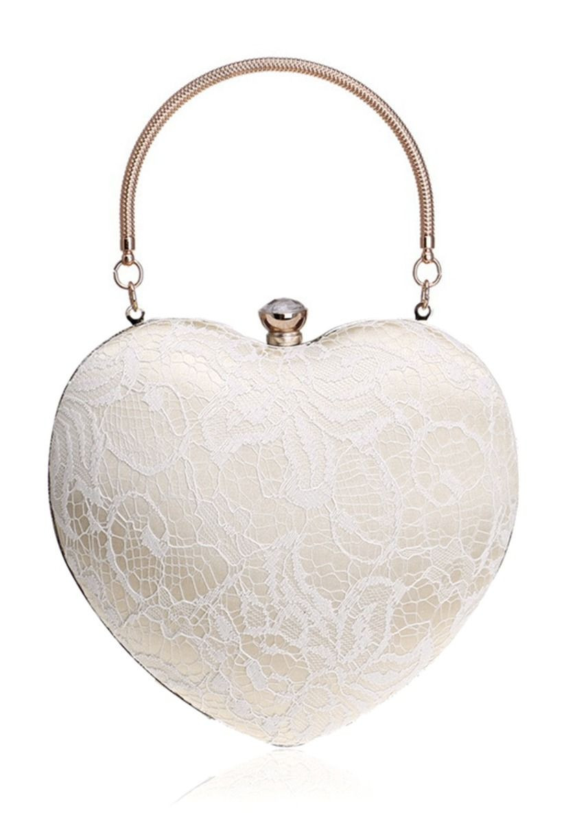 Mysterious Lace Heart Shape Clutch in White | Chicwish