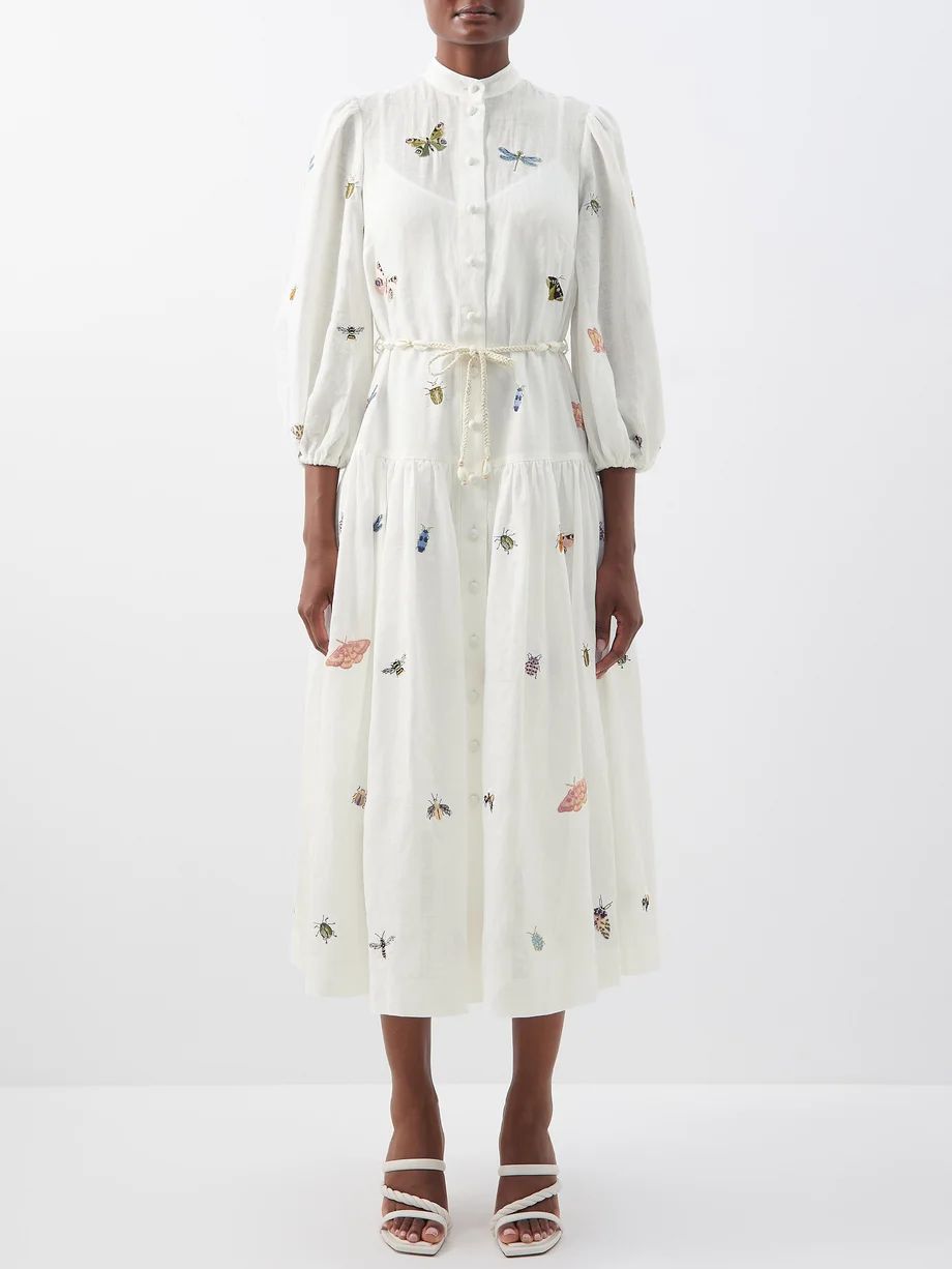 Butterfly-embroidered belted shirt dress | Zimmermann | Matches (US)