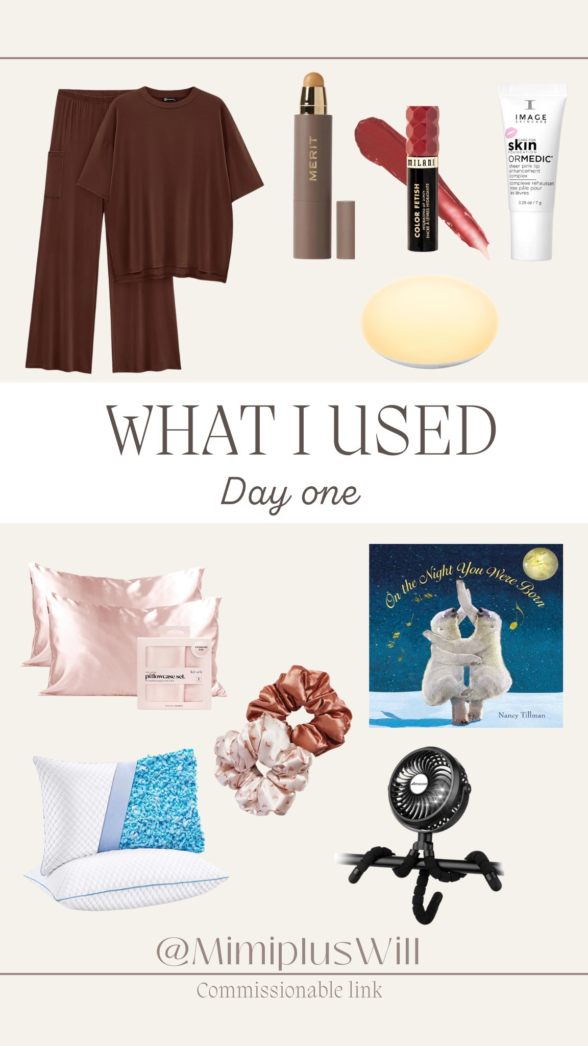 Here’s what I used on day 1 in the hospital when having a baby! 

Brown set runs big, size down! I’m wearing a small! 

I did minimal makeup on the way in and used the Image lip the entire time I was there! The satin scrunchie was another item I used every day! 

The portable fan, pillows and pillowcases and night light came in handy!! So glad I brought them! 

We read this book every day to baby while pregnant and it was so special to read to her when she was born!! 🥹

Baby products, postpartum products, hospital bag, first time mom 

#LTKBaby #LTKFamily #LTKBump