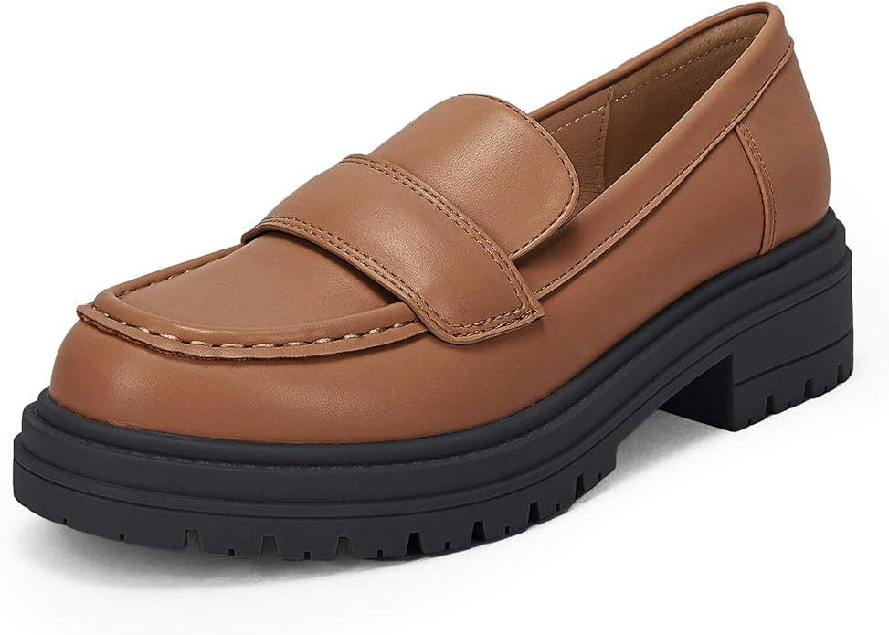 Womens Chunky Platform Loafers Round Toe Non Slip Lug Sole Faux Leather Casual Slip On Work Offic... | Amazon (US)