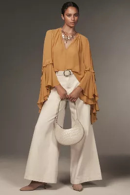 By Anthropologie Flare-Sleeve V-Neck Blouse | Anthropologie (US)