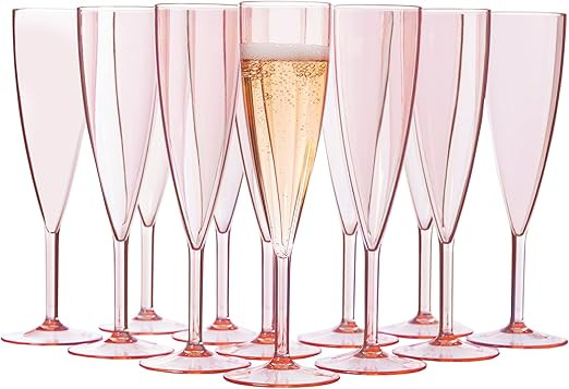 US Acrylic Plastic Reusable Champagne Flute (Set of 12) Rose Pink 5oz Stems | BPA-Free, Shatterpr... | Amazon (US)