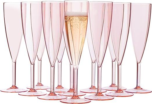 US Acrylic Plastic Reusable Champagne Flute (Set of 12) Rose Pink 5oz Stems | BPA-Free, Shatterpr... | Amazon (US)