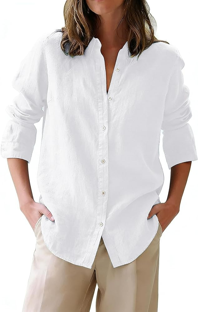 siliteelon Button Down Shirts for Women Oxford Shirt Cotton Dress Shirts Collared Long Sleeve Wri... | Amazon (US)