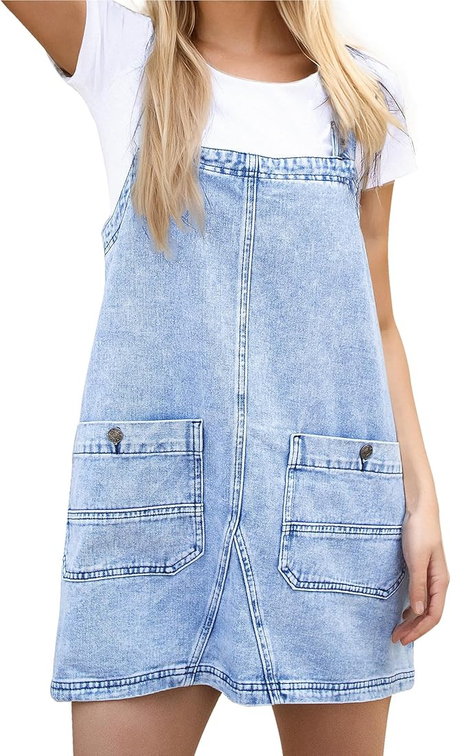 Womens Denim Overalls Dress Casual Summer Jeans Adjustable Strap Short Rompers with Pockets | Amazon (US)