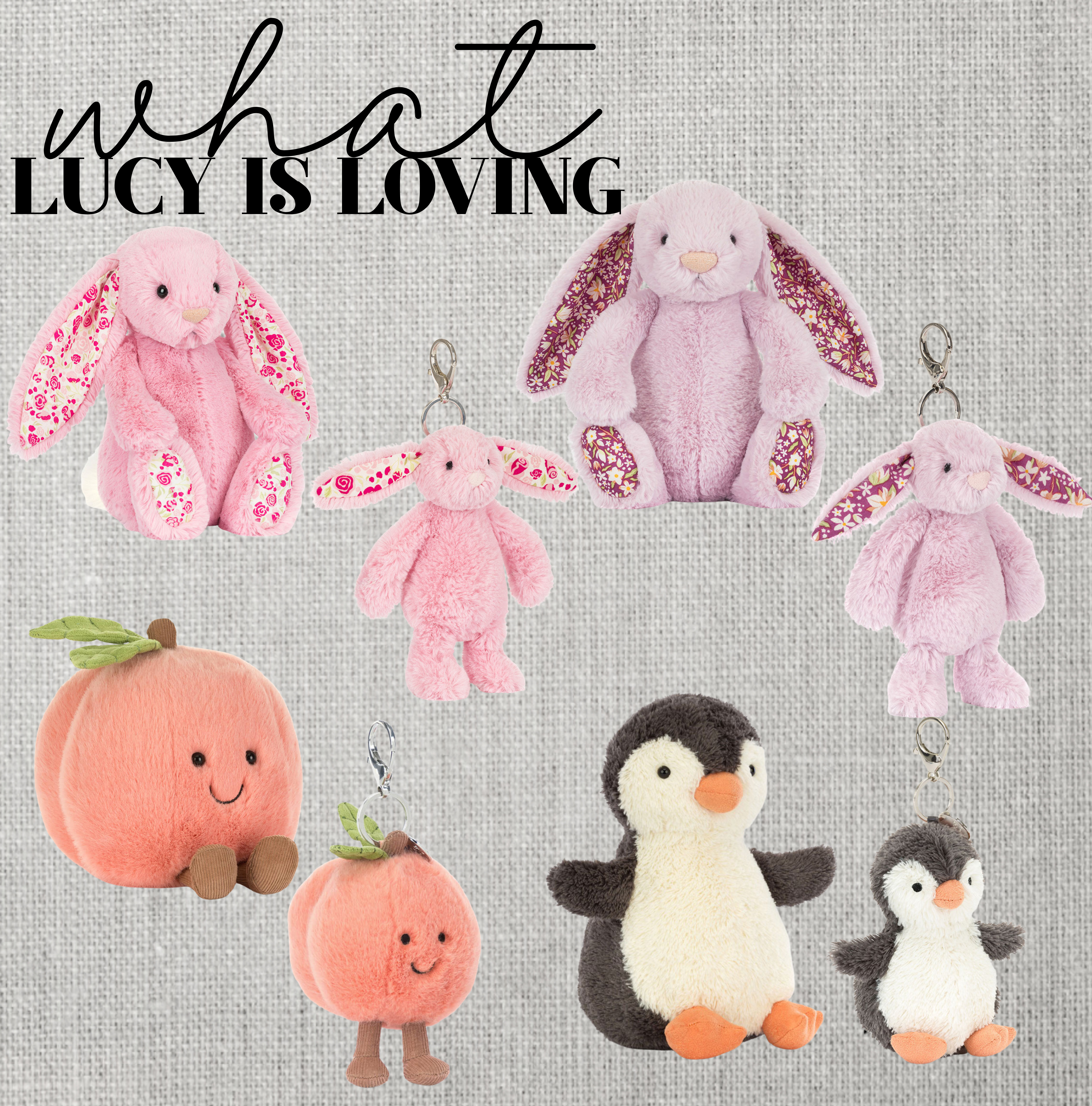Jellycats are SO popular right now. These ones are all so cute with the matching bag charms!! 

 