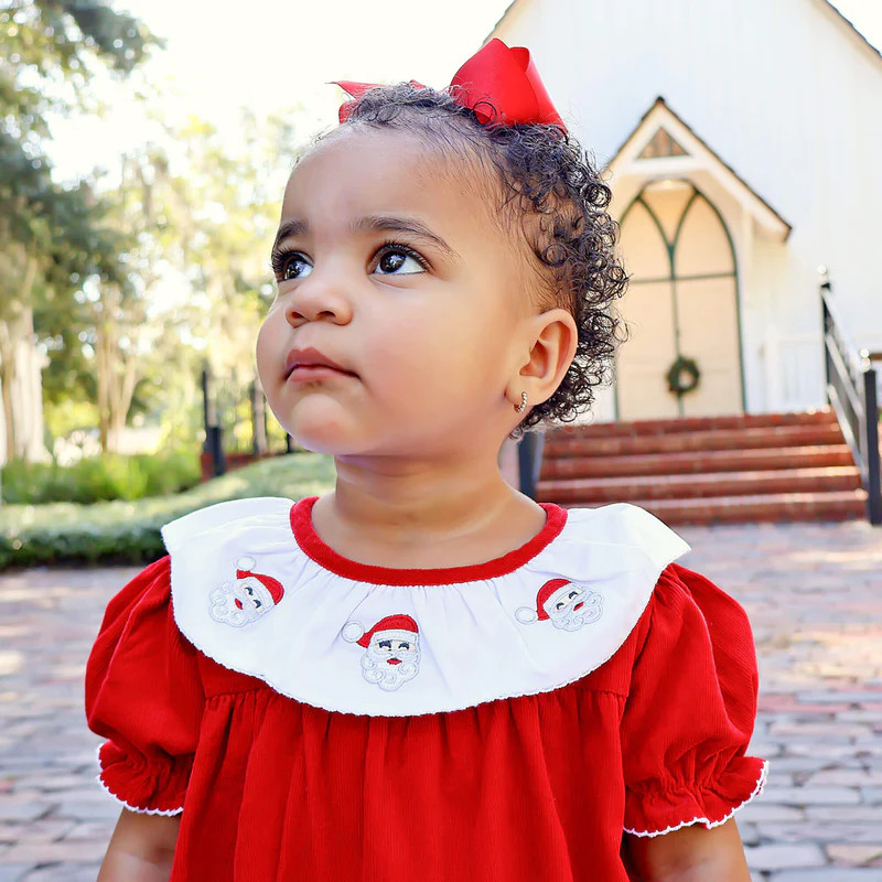 Happy Santa Red Embroidered Quinn Dress | Classic Whimsy