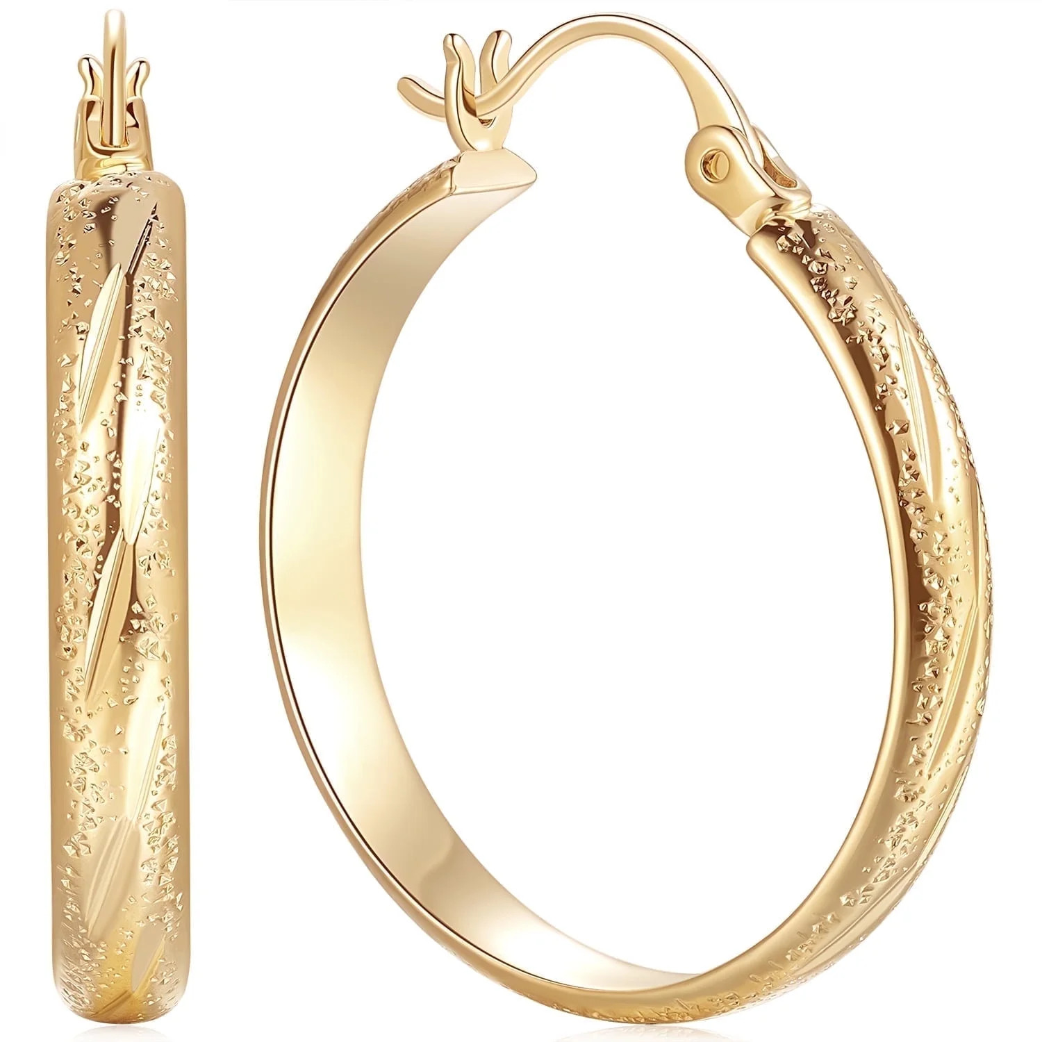 14K Gold Hoop Earrings for Women Textured Gold Filled Hoop Earrings, Classic Gold Earrings Lightw... | Walmart (US)