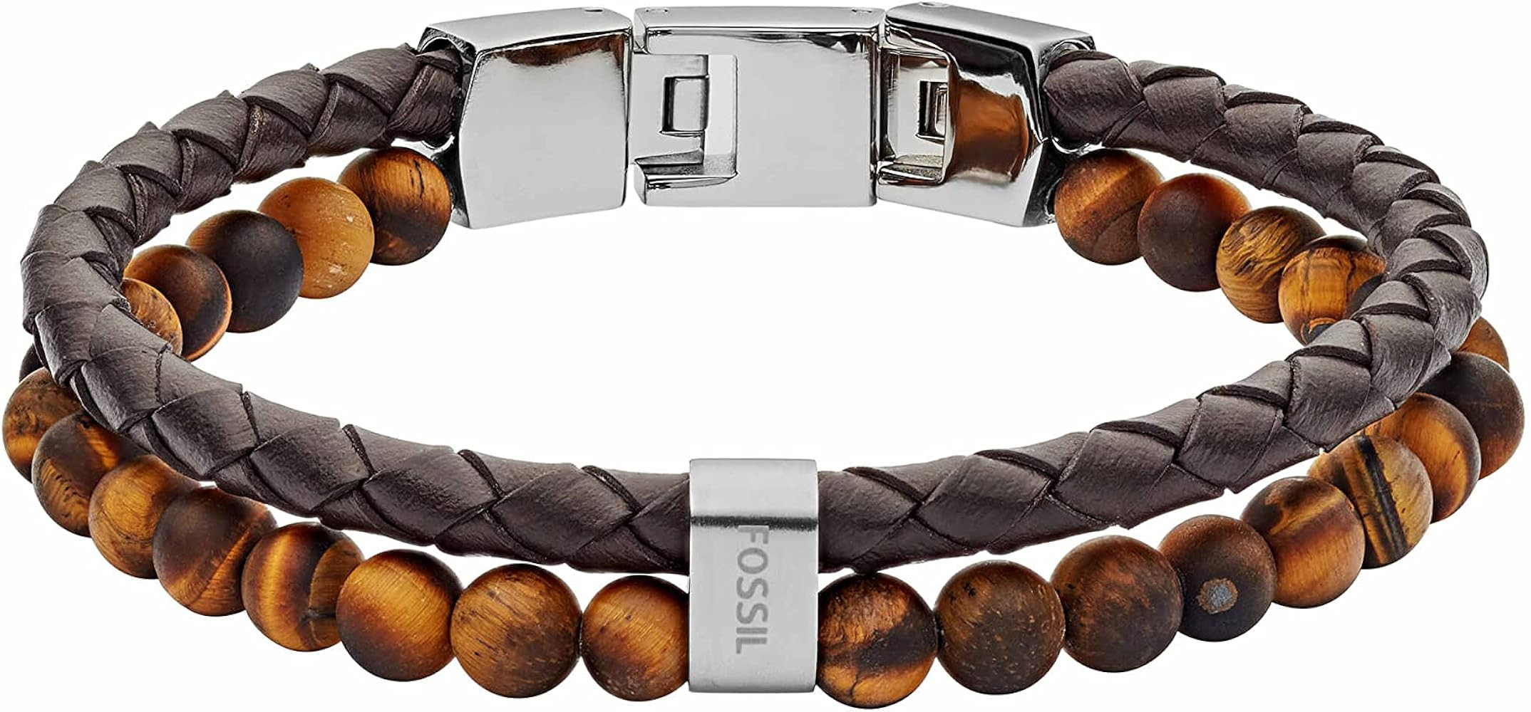 Fossil Men's Stainless Steel and Genuine Leather and/or Beaded Bracelet for Men | Amazon (US)