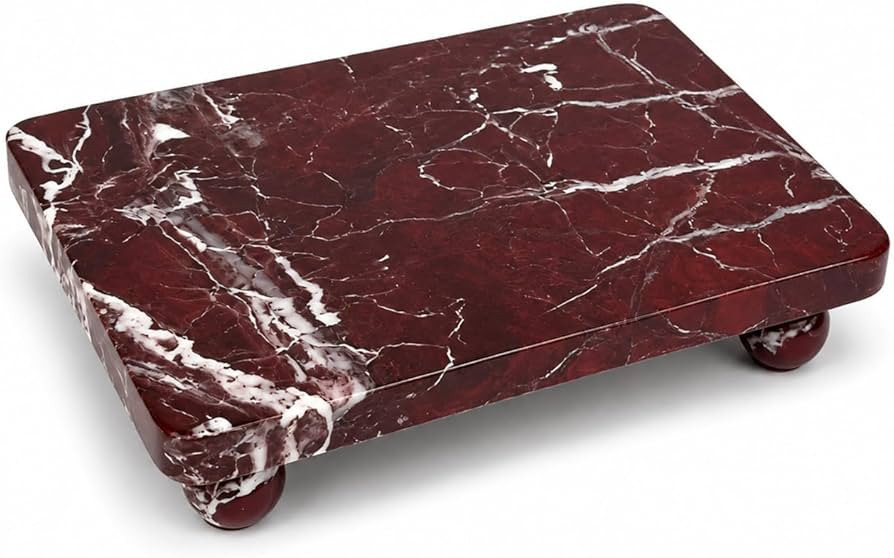Rosso Lepanto Marble Rectangle Tray with Ball Feet, Natural Stone Vanity Tray for Jewelry, Perfum... | Amazon (US)