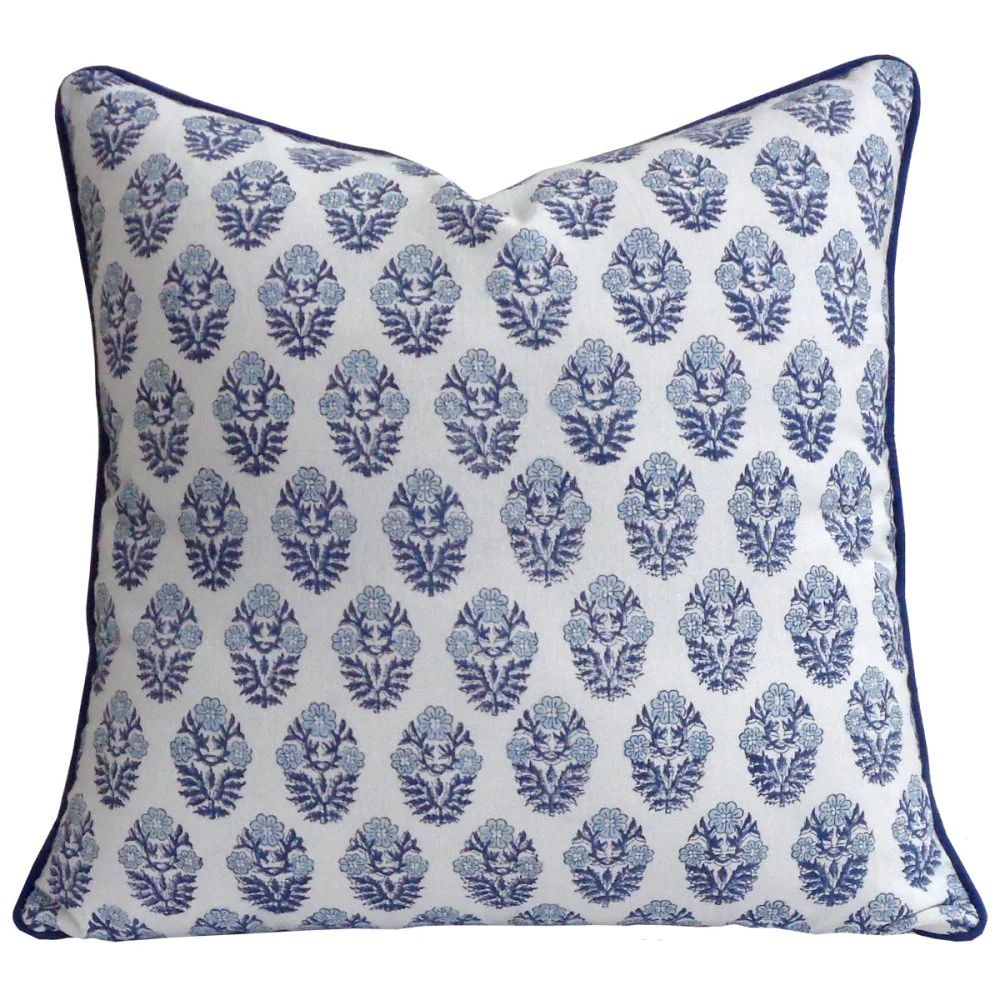 Boota Blue Piped Pillow Cover (20”x 20”) | Sea Marie Designs