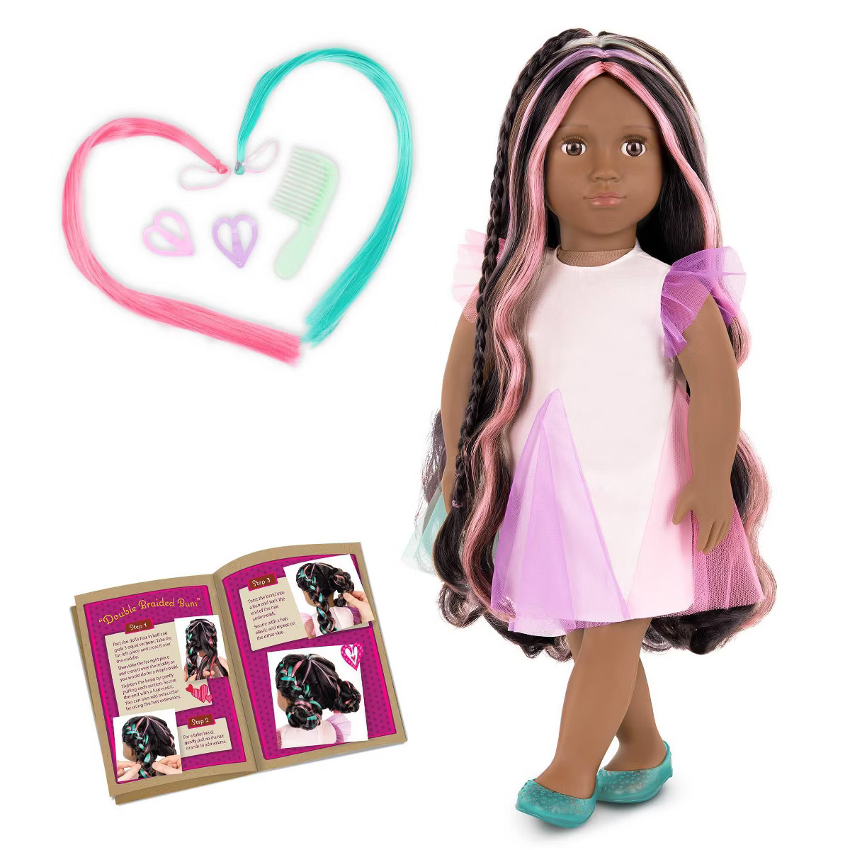 Our Generation 18" Rainbow Hair Grow Doll with Hair Clips and Styling Book Accessories | Target