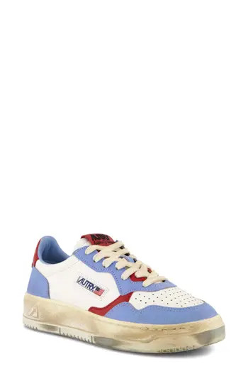 AUTRY Retro Low Sneaker in Leat/leat Drblue/red at Nordstrom Rack, Size 5Us / 35Eu | Nordstrom Rack