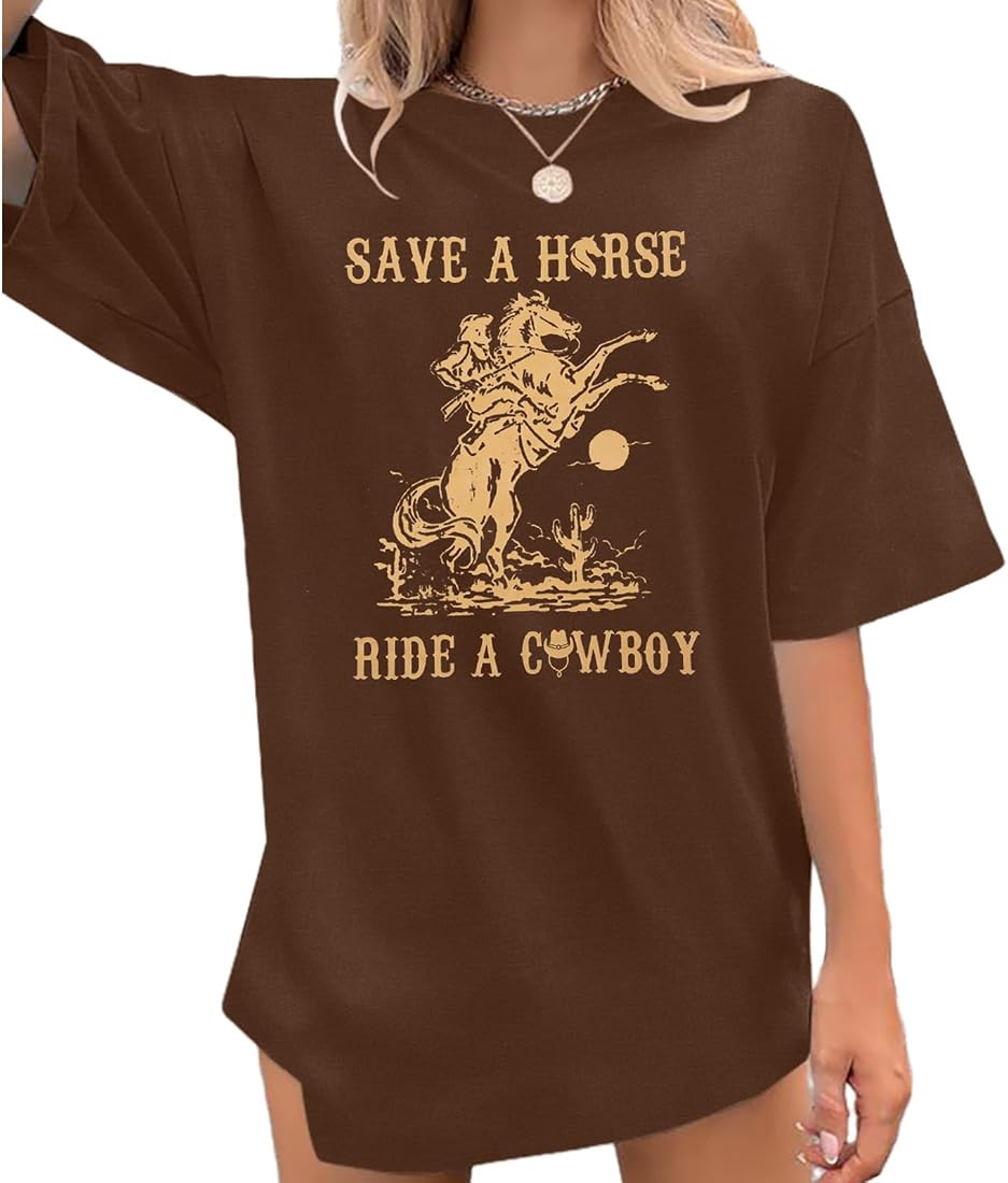 Cowgirl Shirts for Women Oversized Western Cowboy Graphic T-Shirt Rodeo Country Concert Short Sle... | Amazon (US)