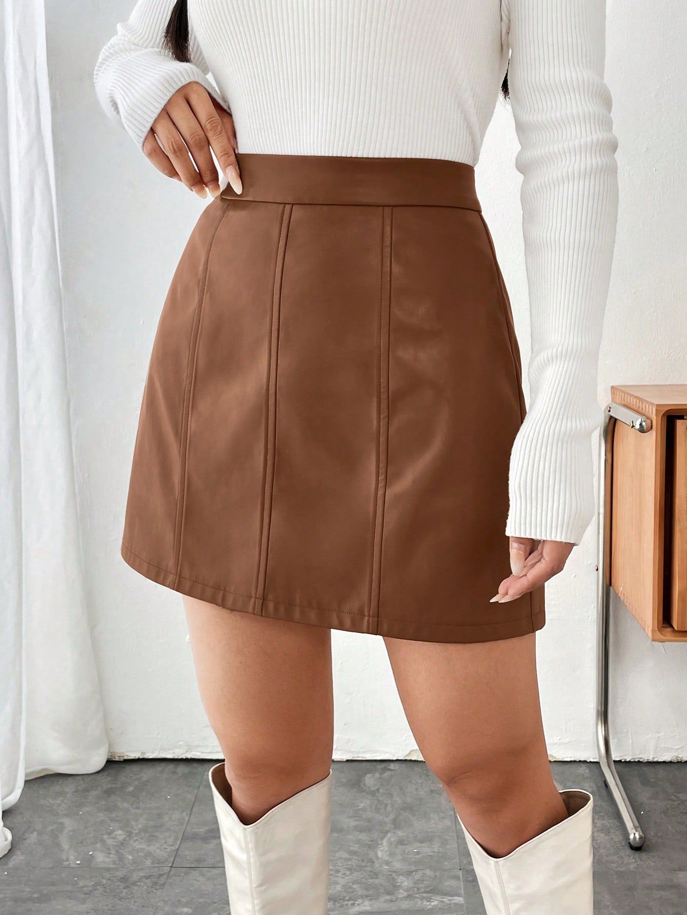 SHEIN Qutie High Waist PU Leather Skirt | SHEIN