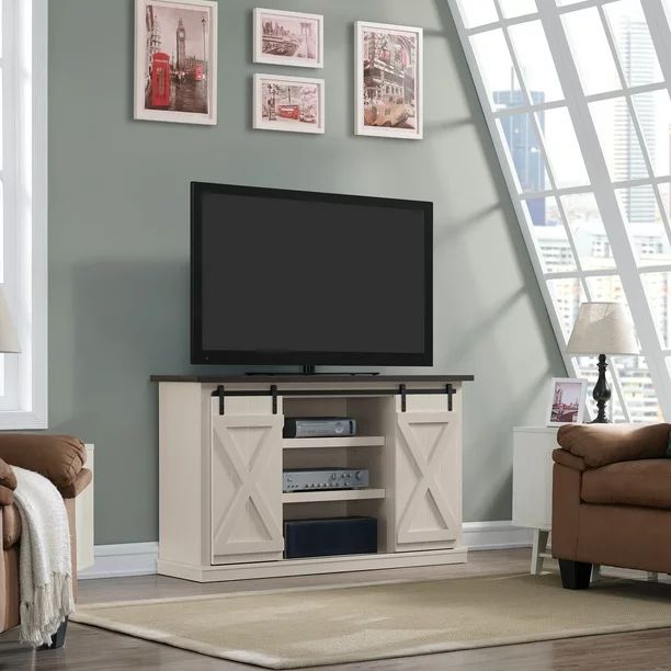 Twin Star Home Terryville Barn Door TV Stand for TVs up to 60", Old White | Walmart (US)
