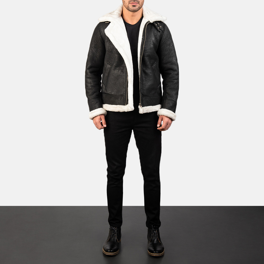 Francis B-3 Distressed Black Leather Bomber Jacket | The Jacket Maker