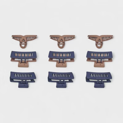 Hair Essentials Neutral & Navy Matte Hair Clip Set - Rectangle & Bow Clips - 9 Pieces | Target
