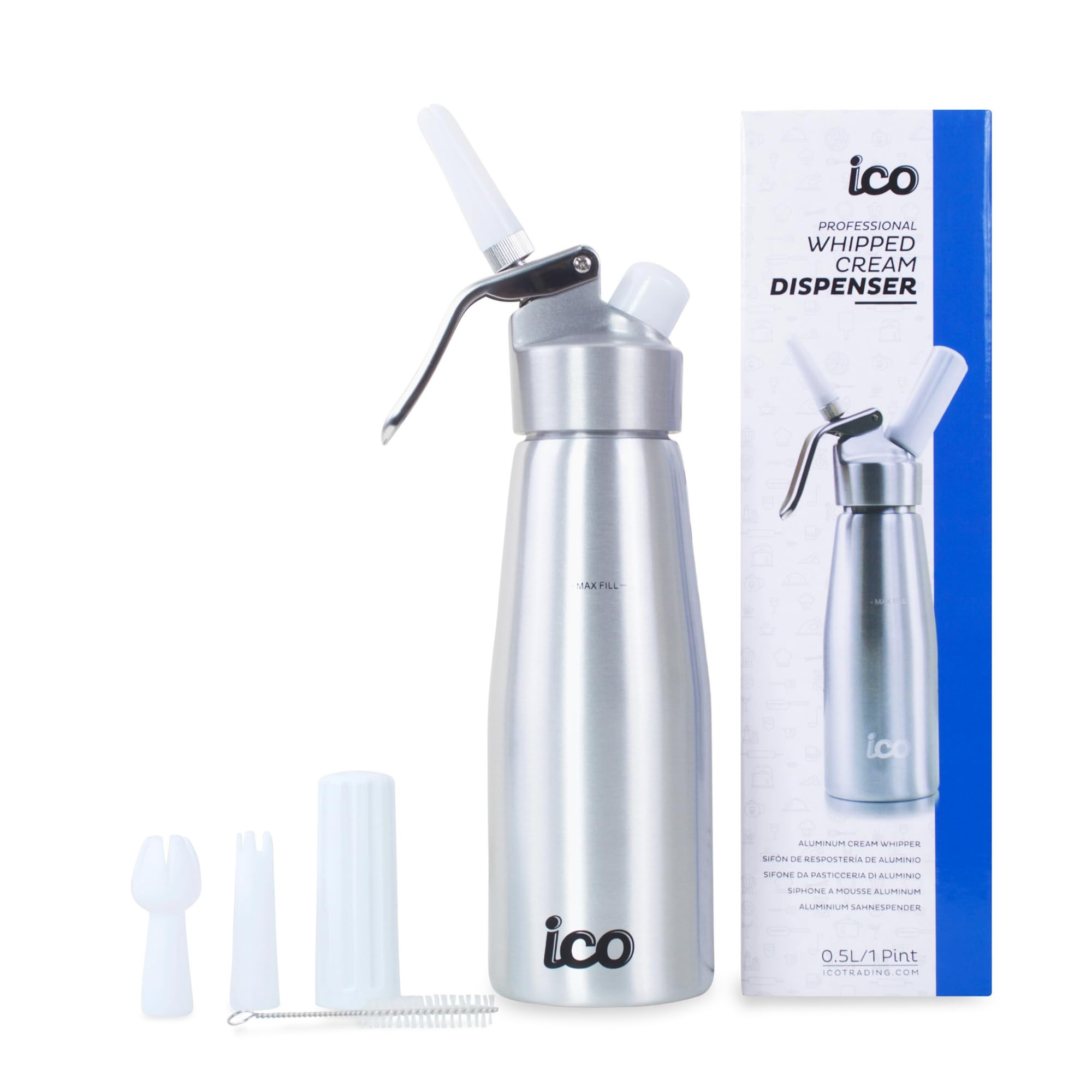 ICO Professional Aluminum Whipped Cream Dispenser for Homemade Whipping Cream, Desserts, Dips, & ... | Amazon (US)