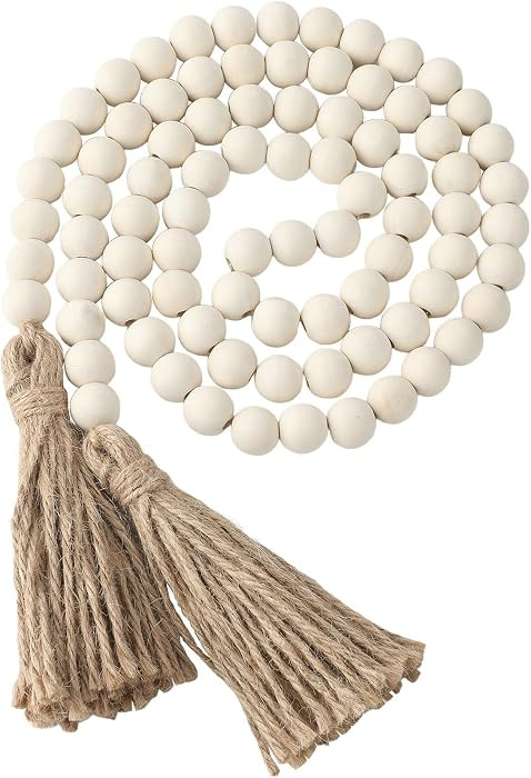 Wood Bead Garland 58 Inch Nature Wooden Beads for Boho Farmhouse Table Home Decor with Tassel, Wo... | Amazon (US)