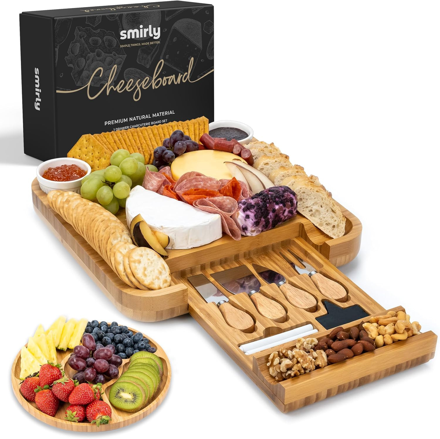 SMIRLY Charcuterie Boards Gift Set: Large Bamboo Cheese Board Set - Unique Mothers Day Gifts for Mom - House Warming Gifts New Home, Wedding Gifts for Couple, Bridal Shower Gift | Amazon (US)