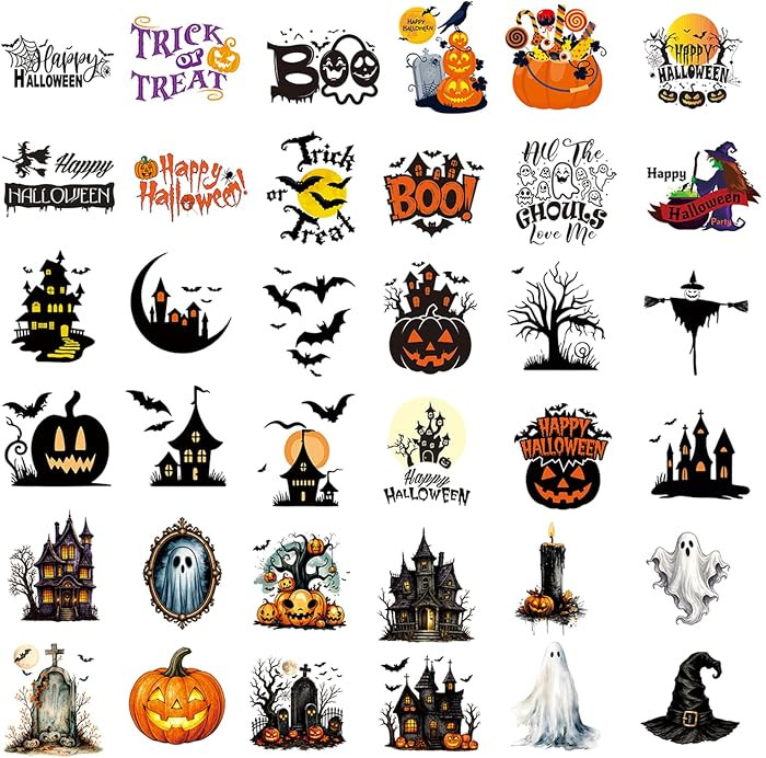 36 PCS Halloween Rub On Transfer Stickers for Crafts, Colorful Waterproof Decals with Pumpkins, G... | Amazon (US)
