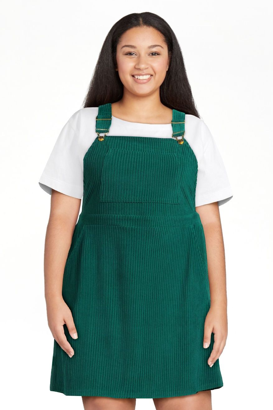 No Boundaries Juniors Plus Layered Overall Corduroy A-Line Mini Dress | Walmart (US)