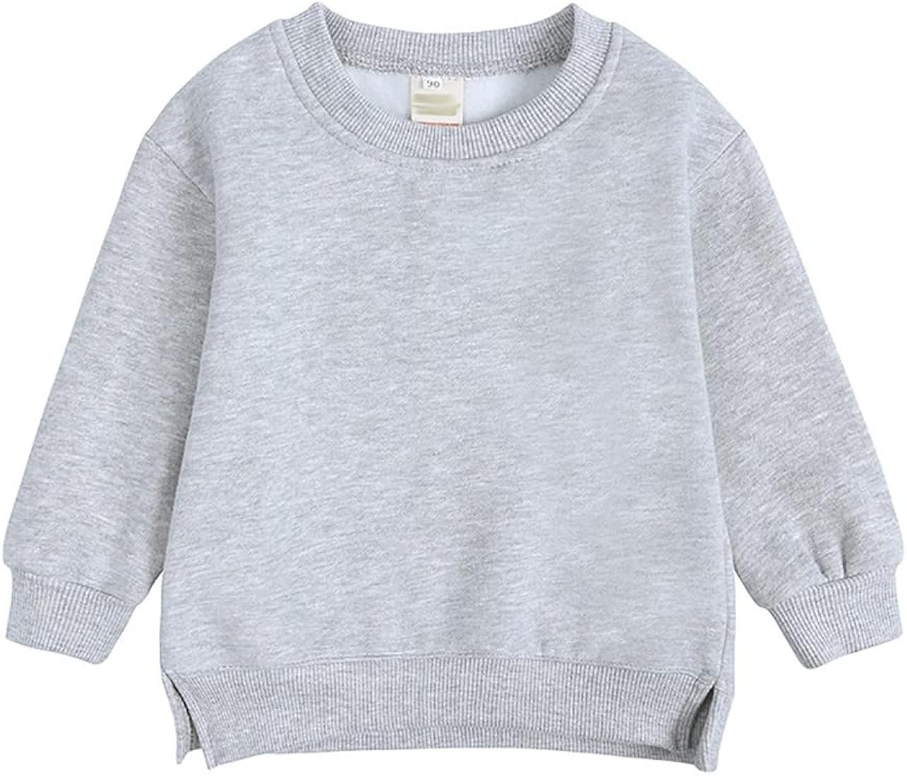 HAOLUKI Toddler Baby Boy Girl Fleece Pullover Sweatshirt Solid Color Crewneck Blouse Shirt Tops W... | Amazon (US)