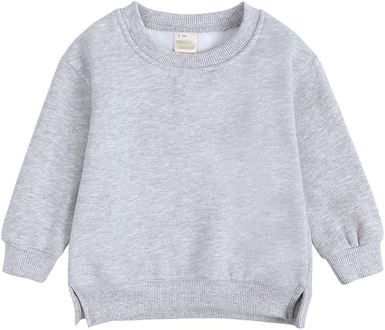 HAOLUKI Toddler Baby Boy Girl Fleece Pullover Sweatshirt Solid Color Crewneck Blouse Shirt Tops W... | Amazon (US)