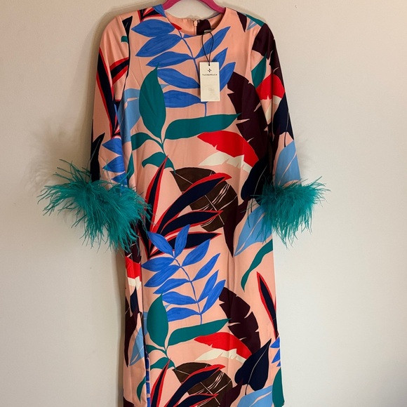 NWT Colorful Leaf Print Jaime Dress with Feather Cuffs | Poshmark