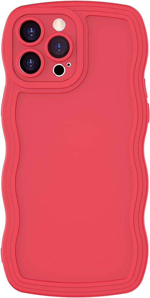 Anuck Case for iPhone 15 Pro Max Case Wave, Curly Frame Design for Women Girls, Cute Wavy Solid Color Aesthetic Phone Case Soft Flexible TPU Shockproof Full-Body Protective Case Cover 6.7" - Red | Amazon (US)