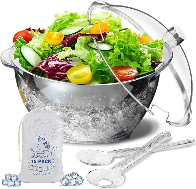 LIMOEASY Iced Salad Bowl, 4.5 Qt Large Chilled Serving Bowl with Lid for Parties, Ice Bowls to Ke... | Amazon (US)
