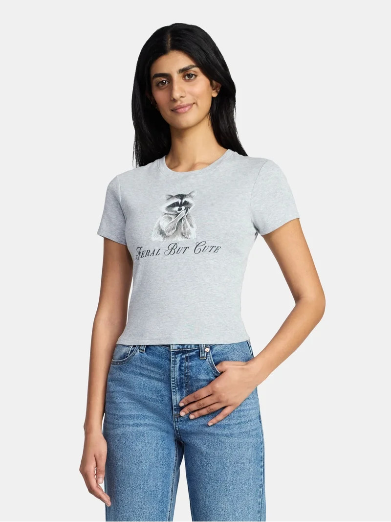 Feral But Cute Women's Graphic Baby Tee with Short Sleeves, Sizes XXS-XXL | Walmart (US)