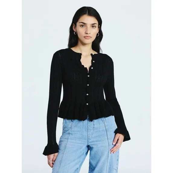 Scoop Women's and Women's Plus Peplum Ruffle Cardigan Sweater, Lightweight, Sizes XS-4X | Walmart (US)