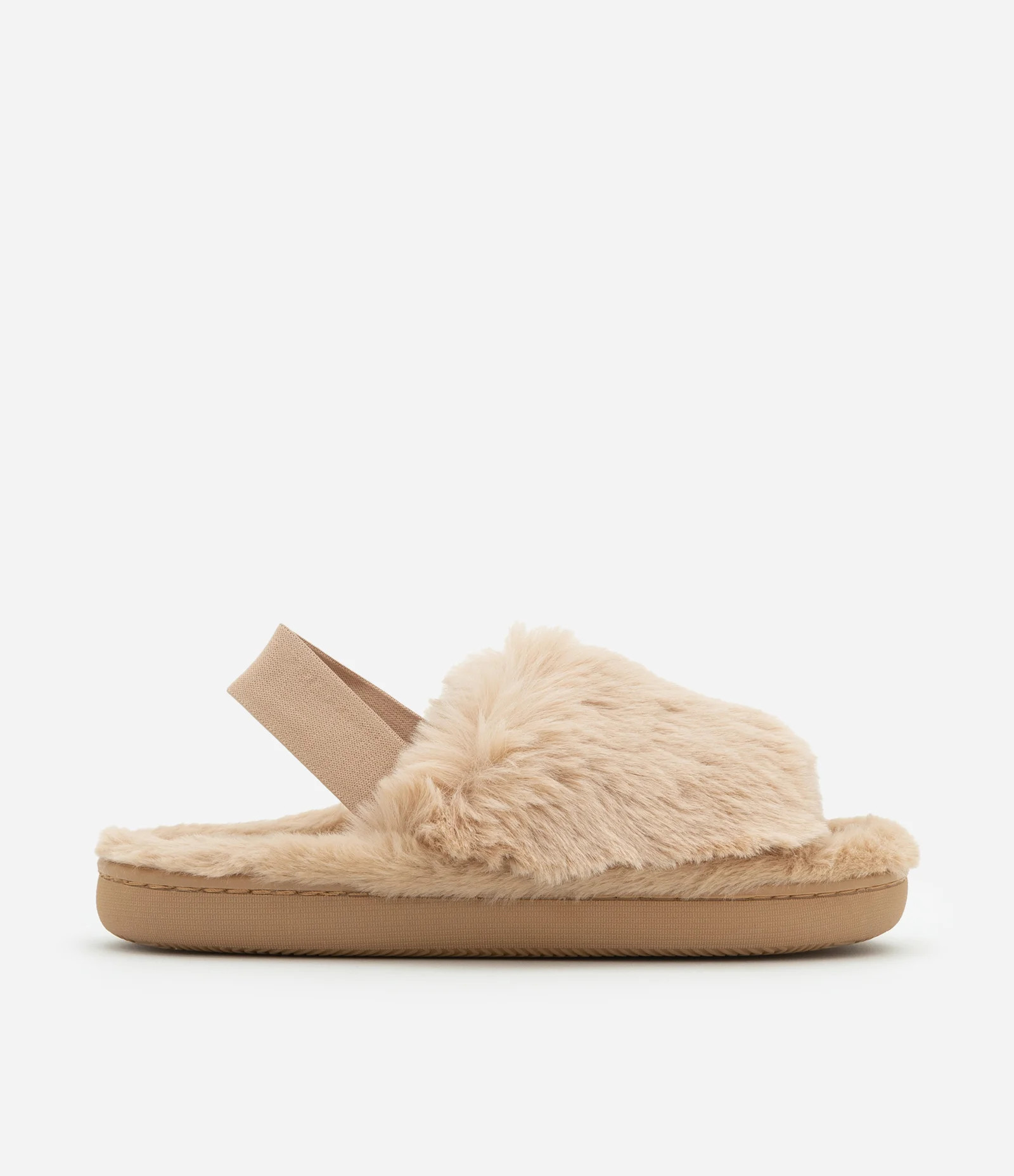 Pantufa Aberta Peludinha com Elástico no Calcanhar Bege - Lojas Renner | Renner (BR)