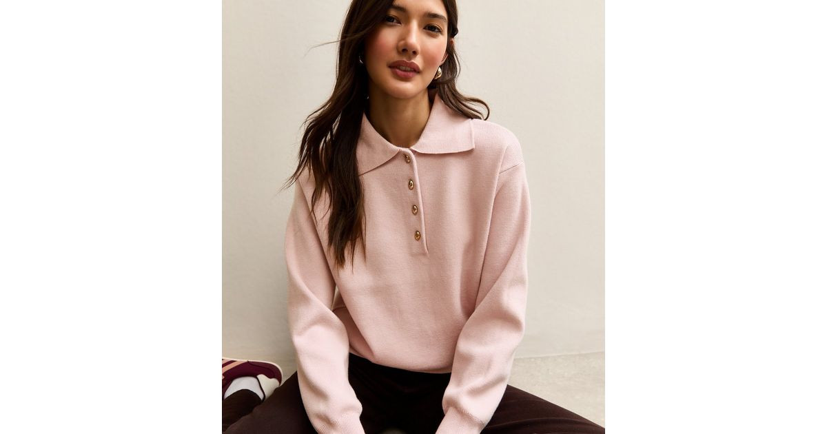 Light Pink Metallic Button Polo Shirt | New Look | New Look (UK)