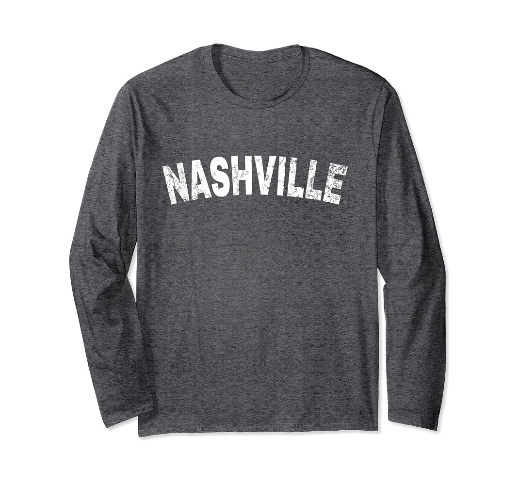 Vintage Nashville White Text Apparel Long Sleeve T-Shirt | Amazon (US)