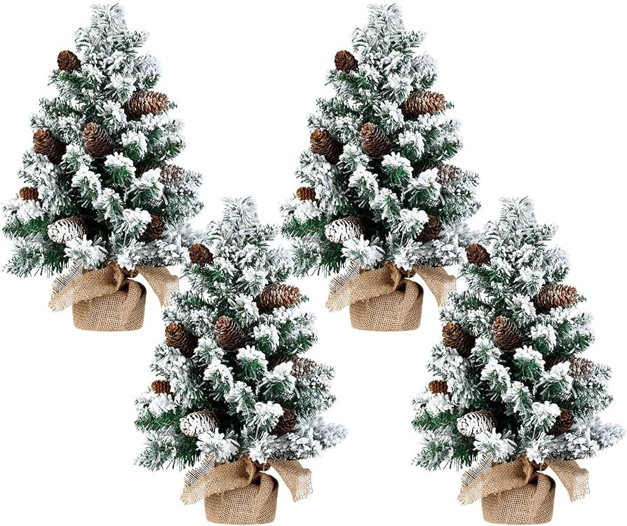 Soaoo 4 Pcs Mini Artificial Snowy Christmas Tree Christmas Table Centerpieces Small Snow Flocked ... | Amazon (US)