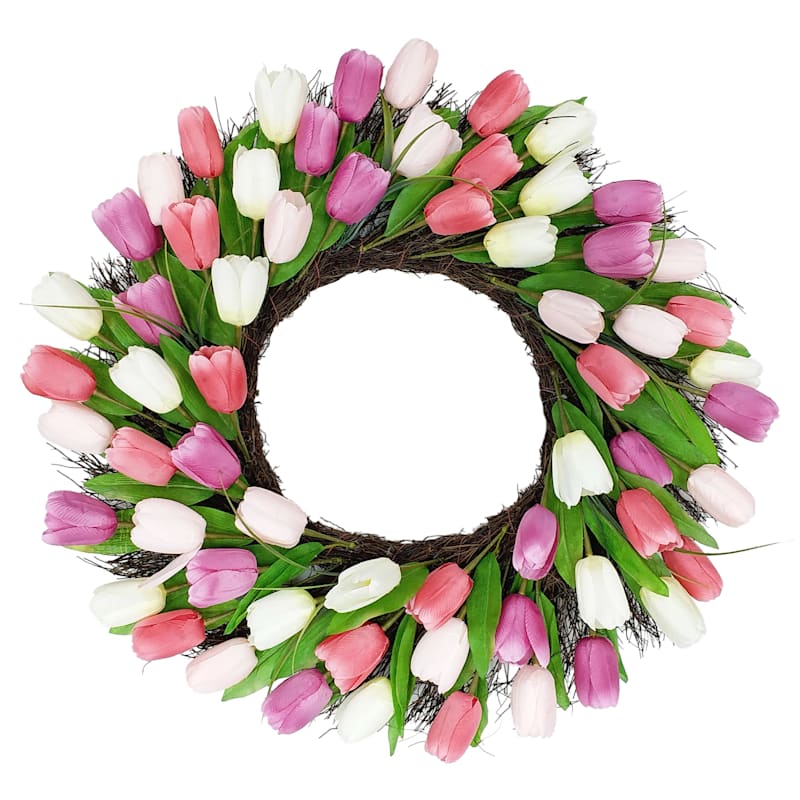 Pink & White Tulip Floral Wreath, 26" | At Home