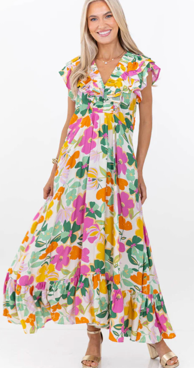 The Creative Pink Large Floral Midi Dress 

 #LTKootd #LTKmomlife #LTKTravel