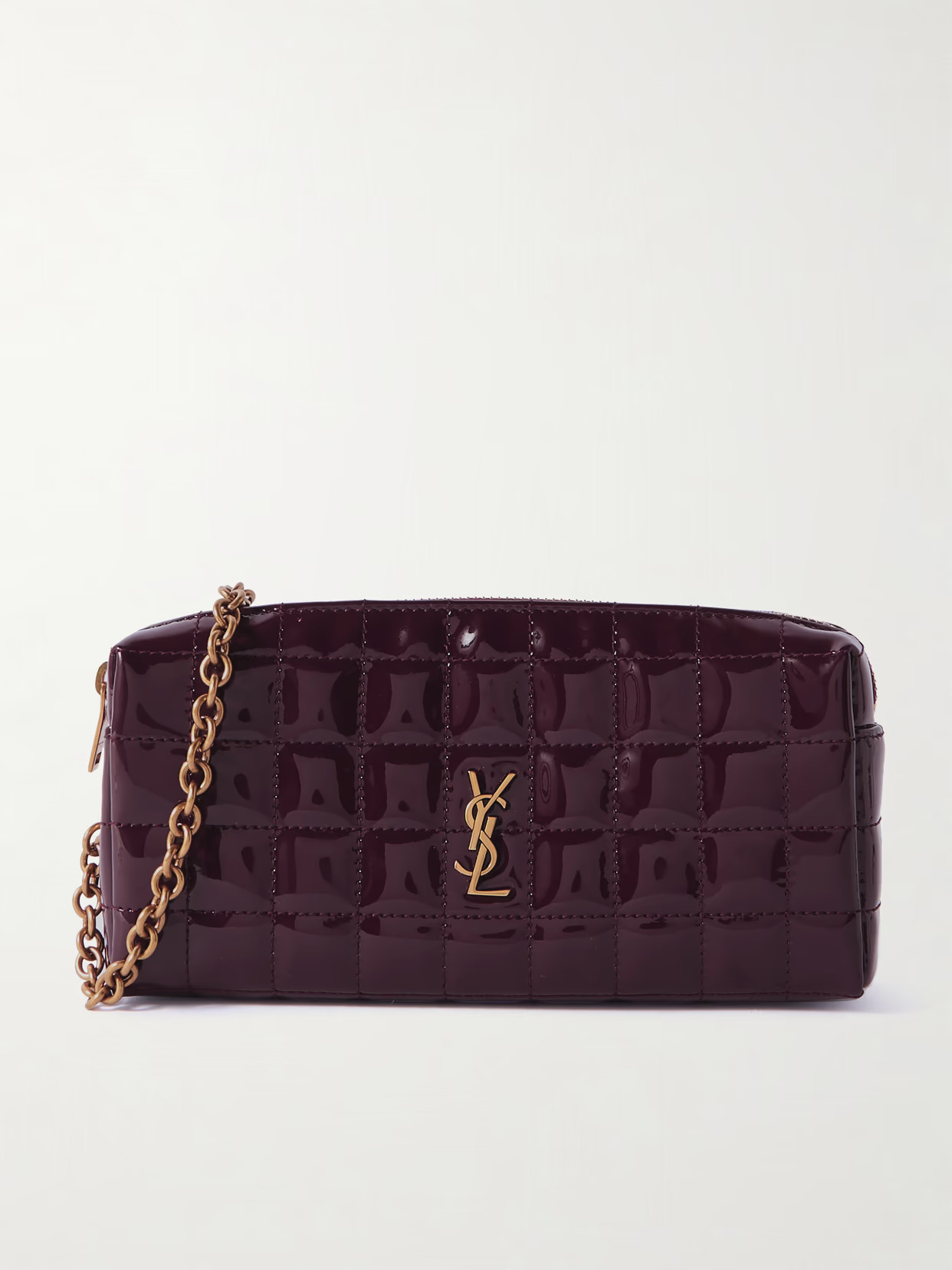 SAINT LAURENT - Cassandre Mini Matelassé Vinyl Clutch - Burgundy | NET-A-PORTER (US)
