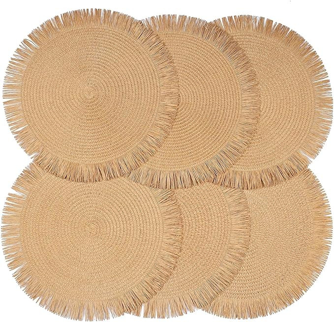 Round Woven Paper Placemats Set of 6 Braided 15 Inches Indoor Outdoor Place Mats for Dining Table... | Amazon (US)