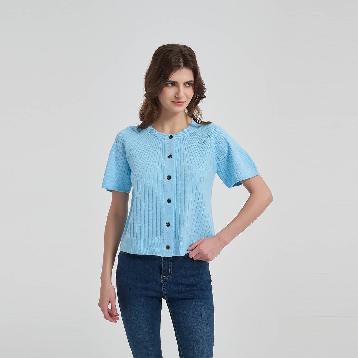 Women's Raglan Flutter Short Sleeve Cardigan Sweater - Universal Thread™ Blue S | Target