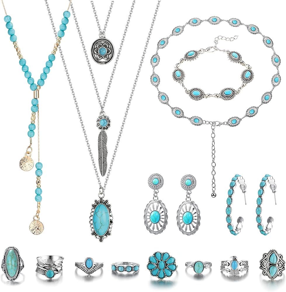 Florideco Bohemian Turquoise Jewelry for Women Men Western Turquoise Set Western Adjustable Belt ... | Amazon (US)