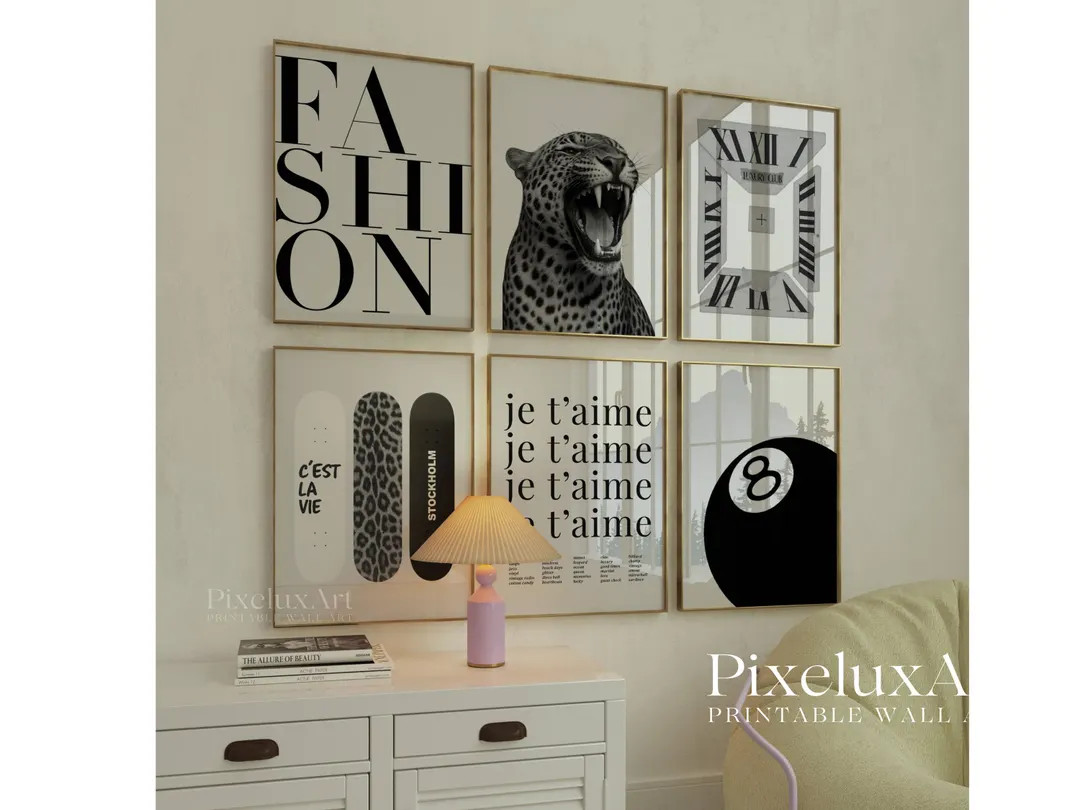 Trendy Black and White Fashion Wall Art, Set of 6 Modern Aesthetic Chic Apartment Decor, Stylish ... | Etsy (US)