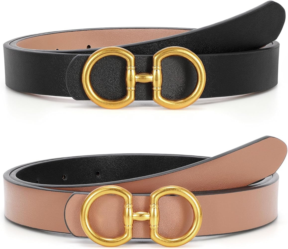 Women Reversible Leather Belt for Jeans Pants Fashion Ladies Belt with Gold Buckle | Amazon (US)
